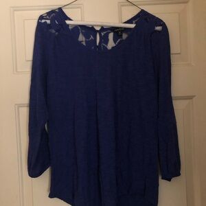 Lucky Brand Blue Blouse with Lace Detail and Long Sleeves